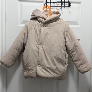 Zara Kids Hooded Puffer Jacket in Light Beige